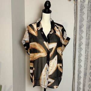 DKNY Sheer Button Front Blouse - XL